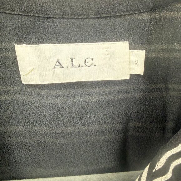 ALC Silk Striped Christopher drawstring dress black white Size 2 - Picture 9 of 14